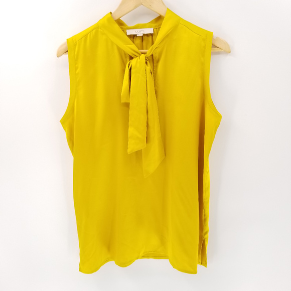 Gold Satin Sleeveless Blouse with Pussycat Bow Tie